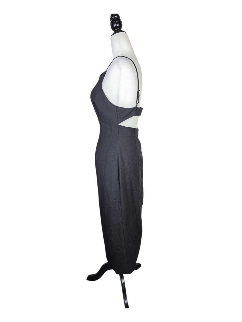 Astr the Label linen blend Black Midi Dress with back Cutout